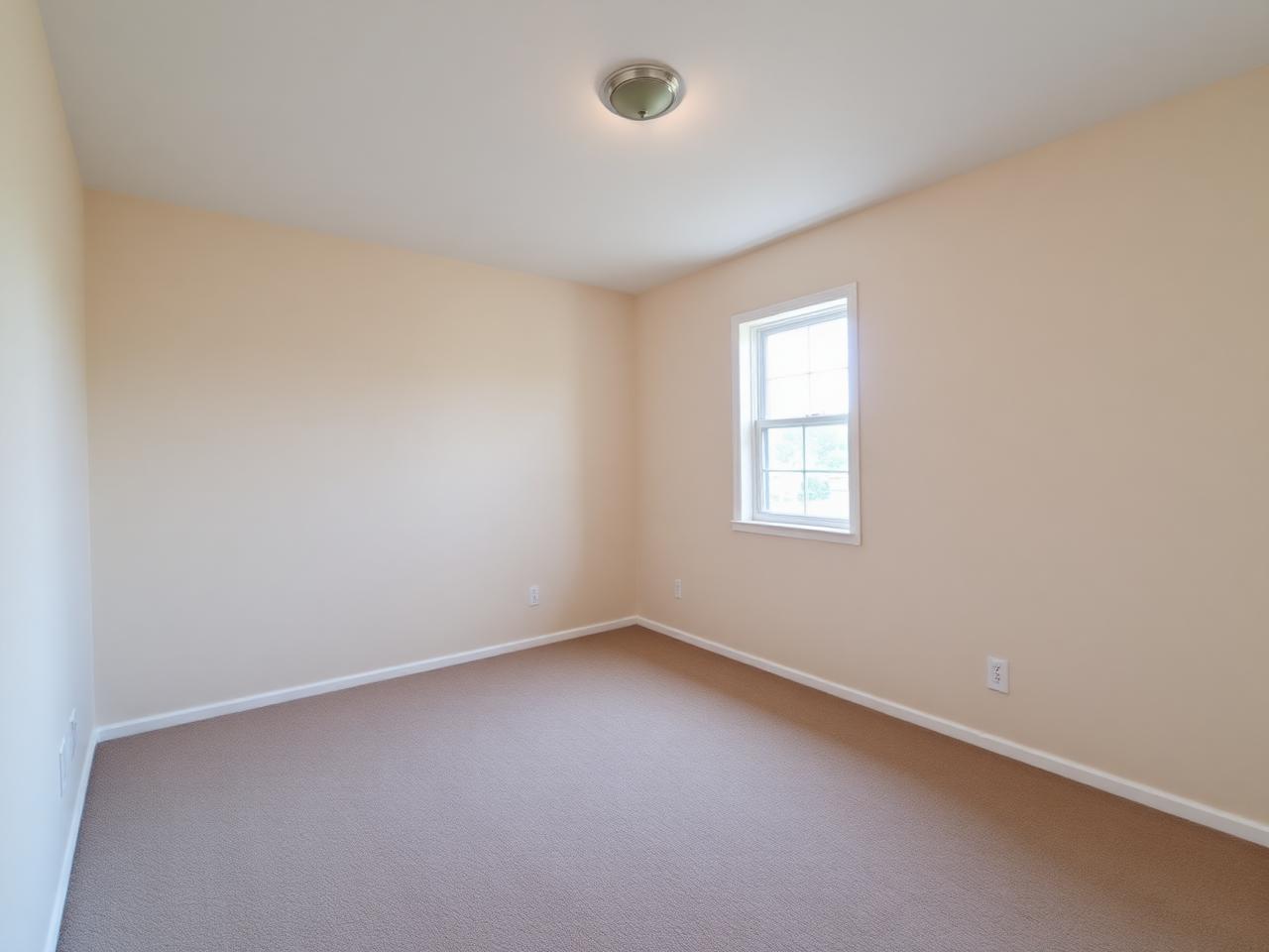 Empty carpeted bedroom before virtual staging