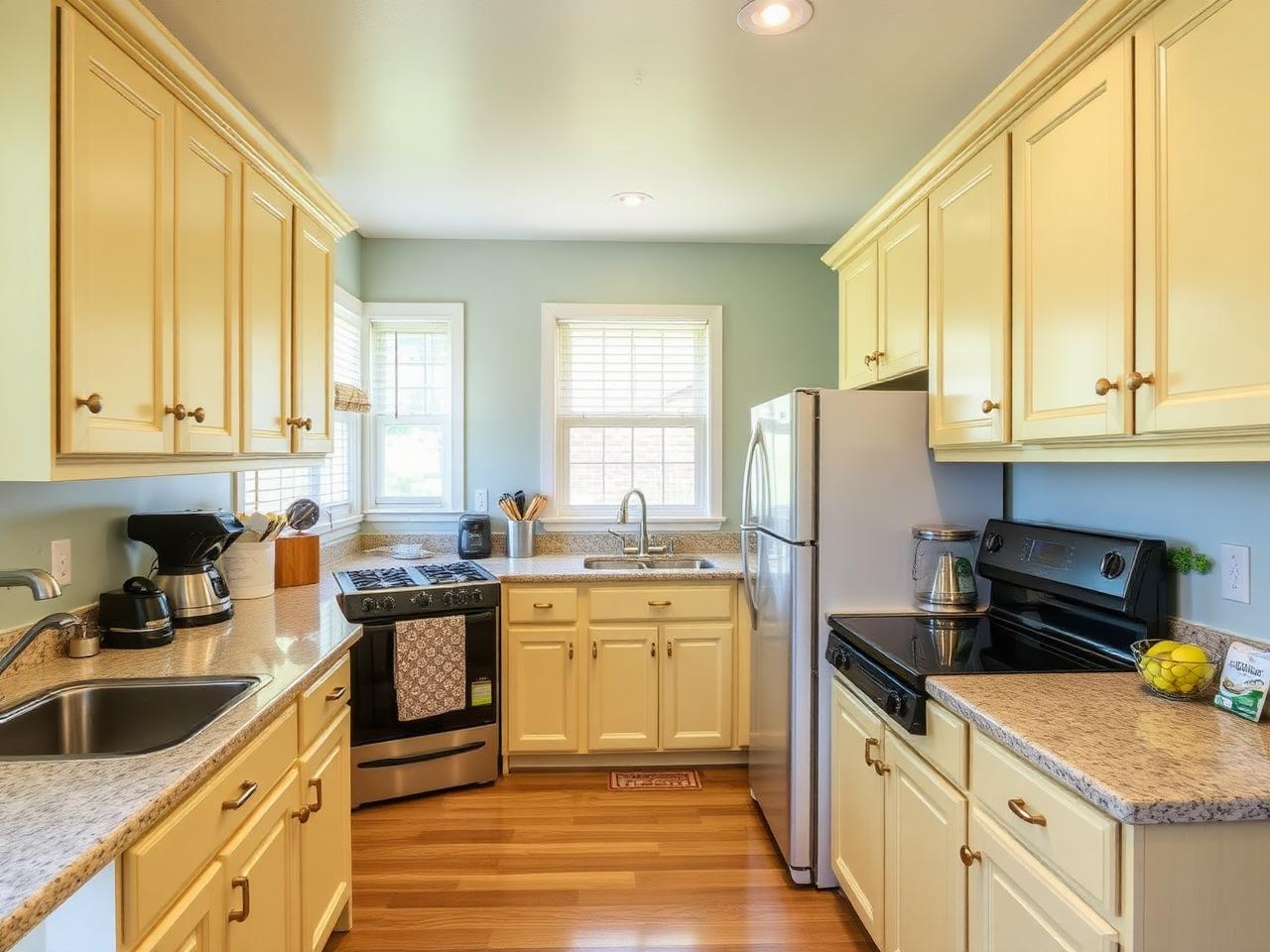 Same kitchen after enhancement with bright light and clear counters